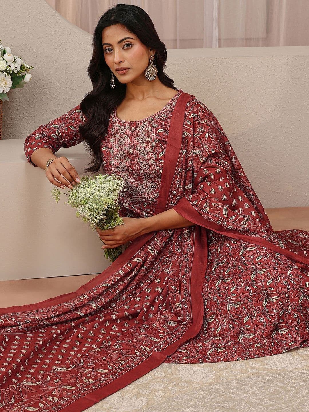 Gerua By Libas Libas Maroon Floral Printed Straight Suit Set - view 1