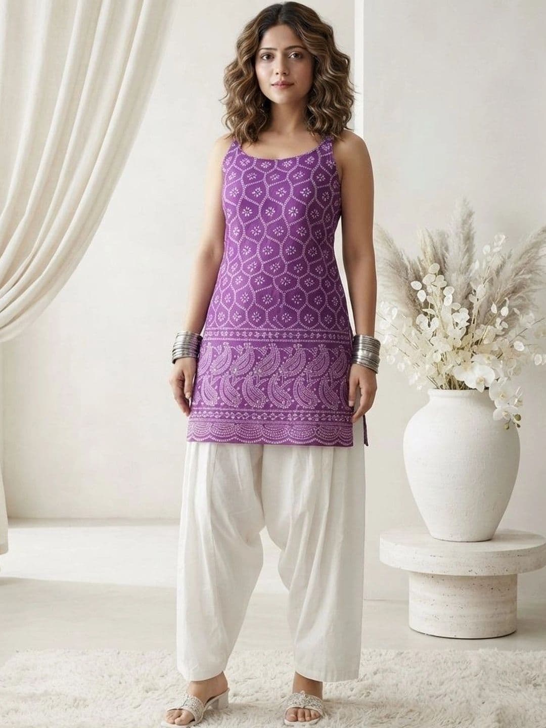 HERE&NOW Women Ethnic Motifs Printed Regular Pure Cotton Kurti with Patiala - view 1