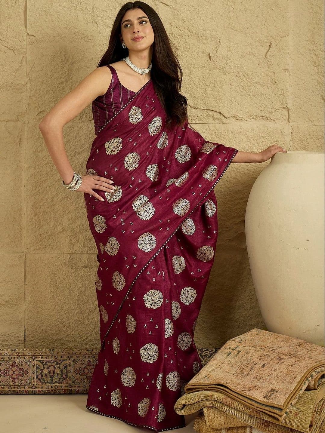 Sangria Woven Design Zari Poly Georgette Designer Saree thumbnail 6