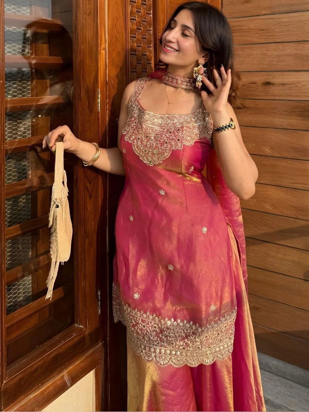 LooksLink Women Ethnic Motifs Embroidered Regular Kurta with Sharara & With Dupatta thumbnail 5