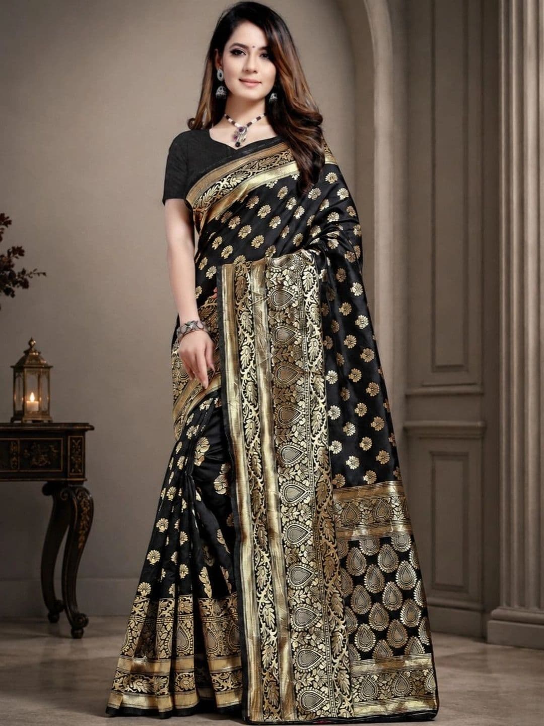 TINA FASHION Woven Design Zari Art Silk Fusion Banarasi Saree - view 1
