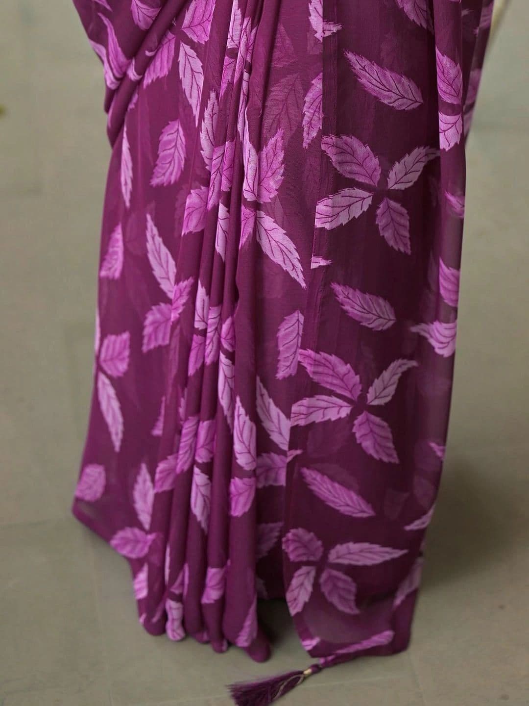 Pixie lane Floral Poly Chiffon Saree thumbnail 3