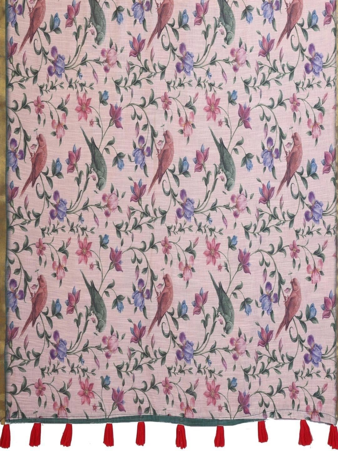 Pixie lane Floral Zari Linen Blend Saree thumbnail 7