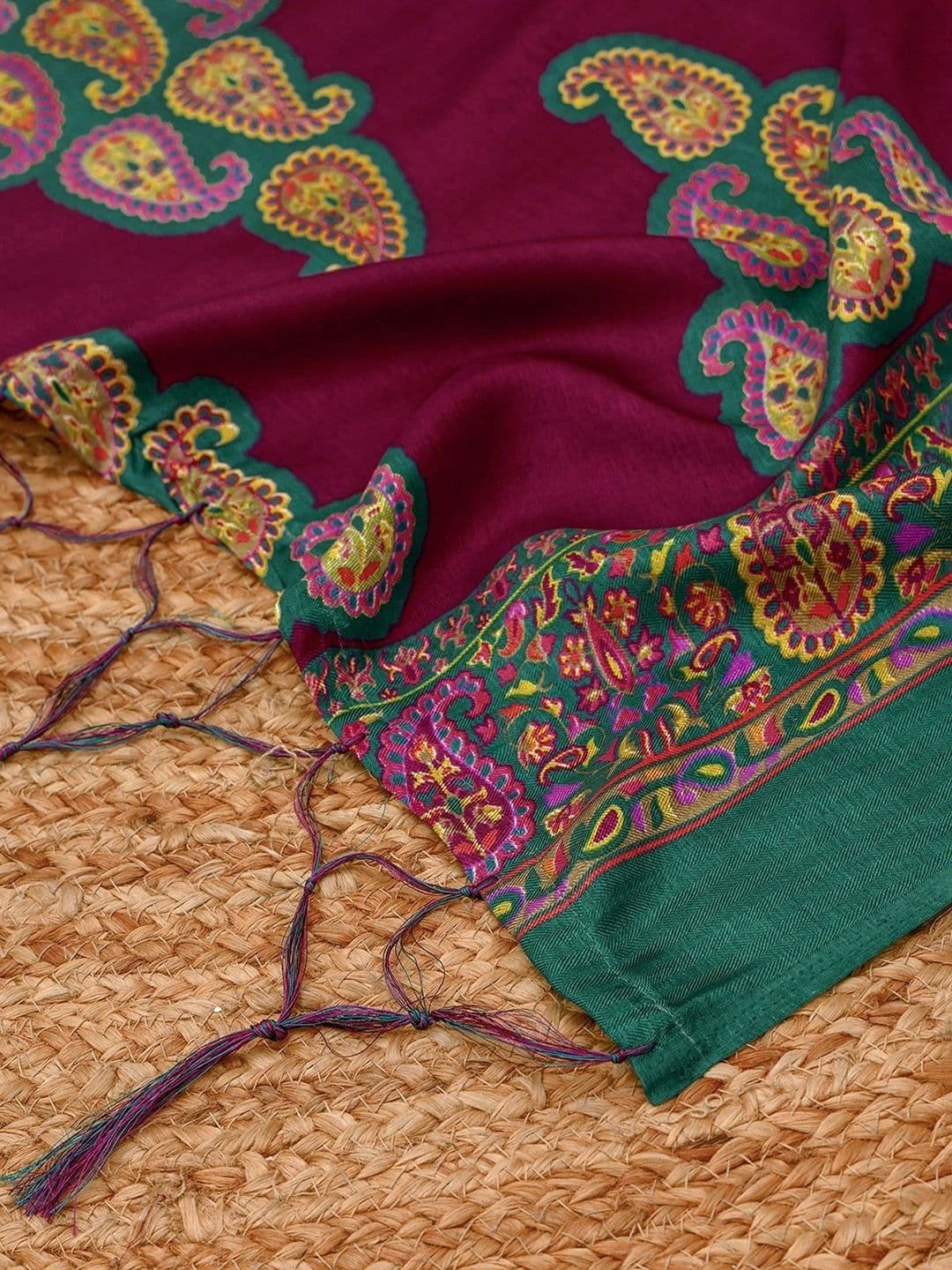 Soch Paisley Embroidered Dupatta with Thread Work thumbnail 3