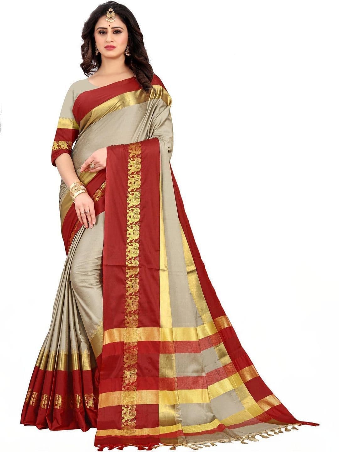 VEERAIVA Zari Silk Cotton Heavy Work Paithani Saree - view 1