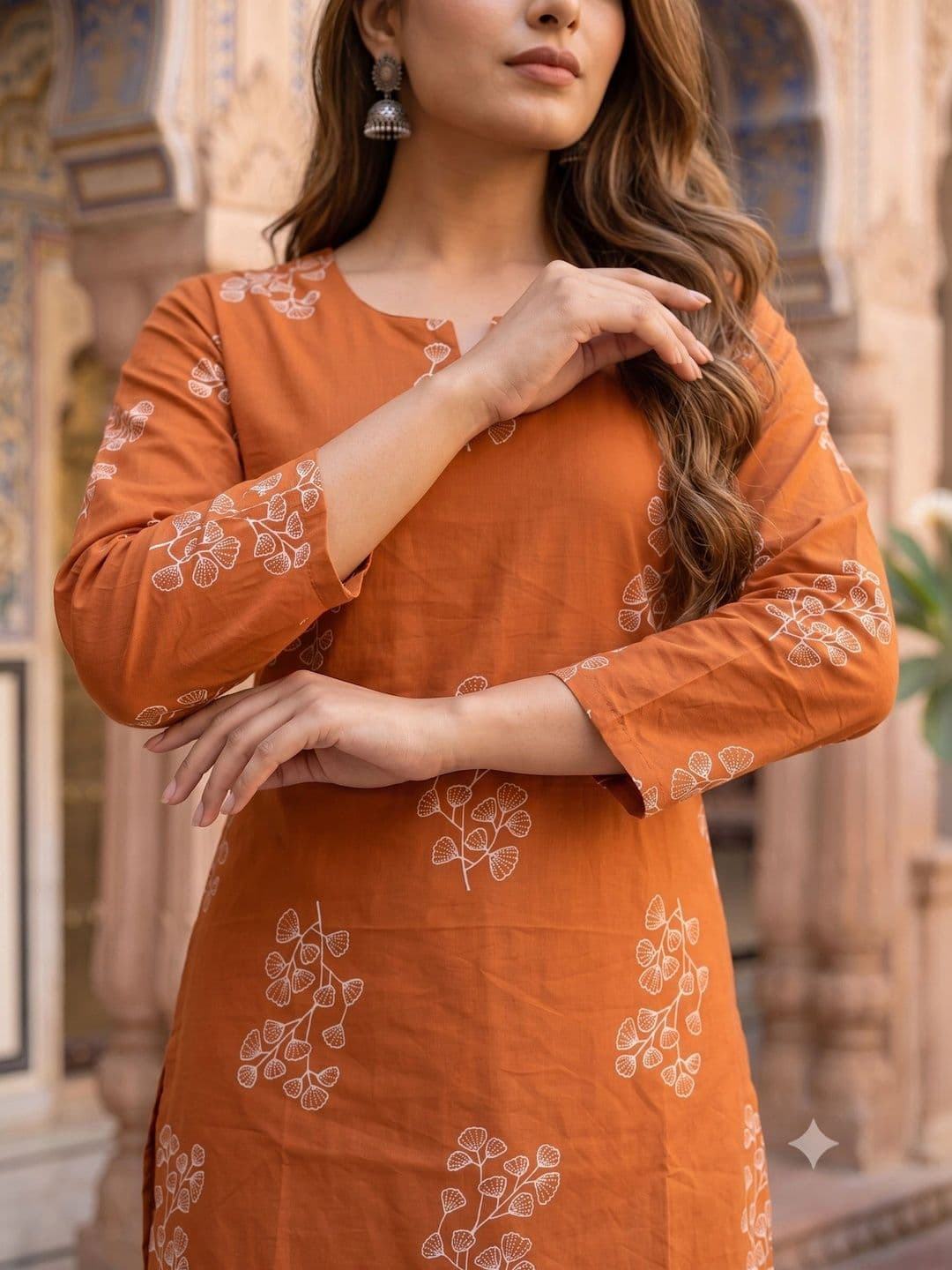 Bunkari Women Ethnic Motifs Printed Regular Pure Cotton Kurti with Patiala thumbnail 2