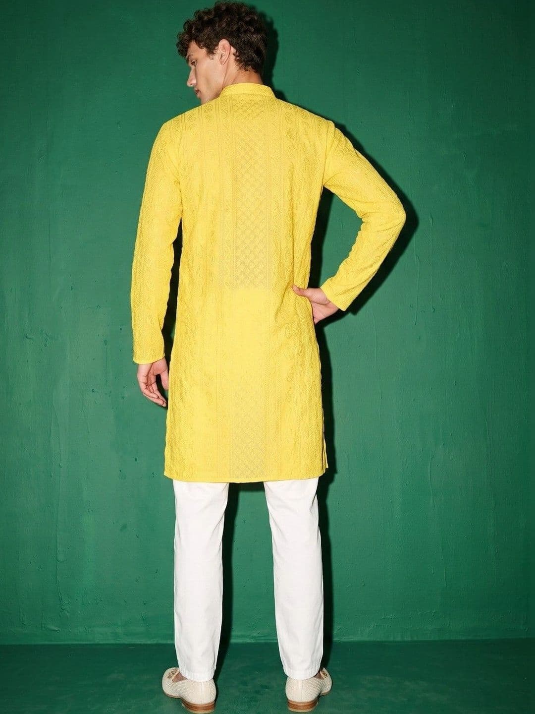 DRIP CHOWK Men Ethnic Motifs Embroidered Chikankari Georgette Kurta thumbnail 3