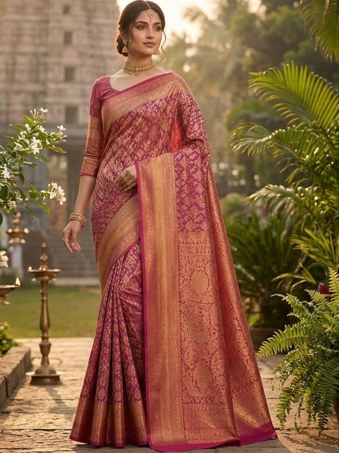 Owlsky Floral Zari Art Silk Kanjeevaram Saree thumbnail 4