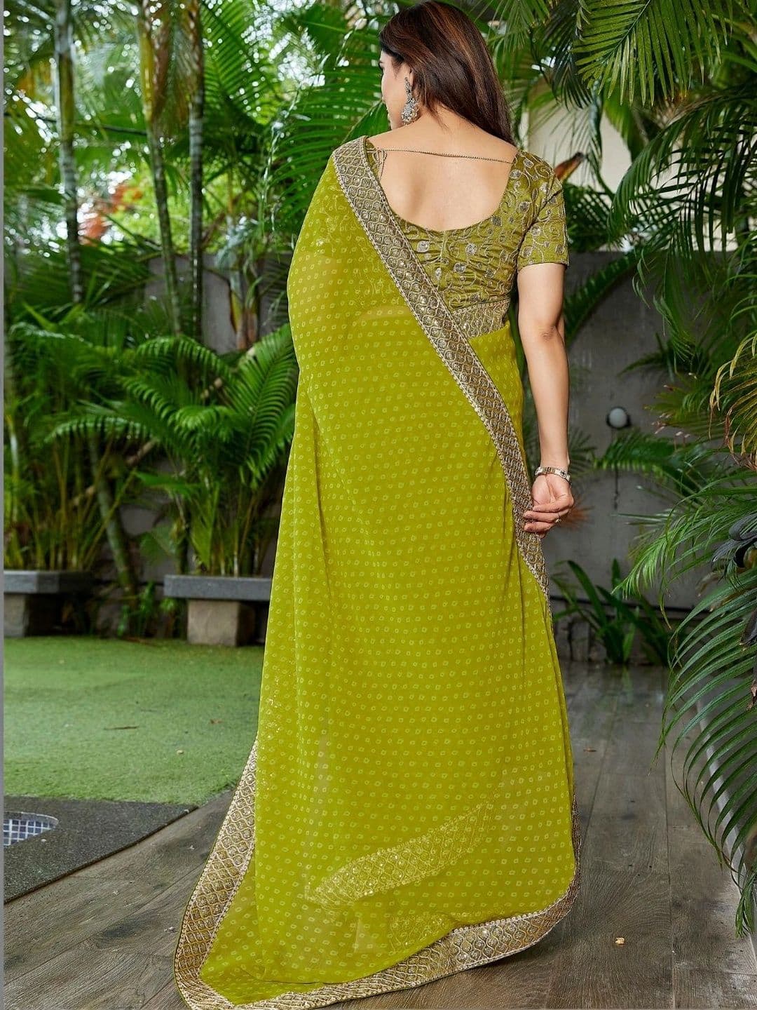 Mitera Bandhani Embroidered Pure Georgette Designer Saree thumbnail 5