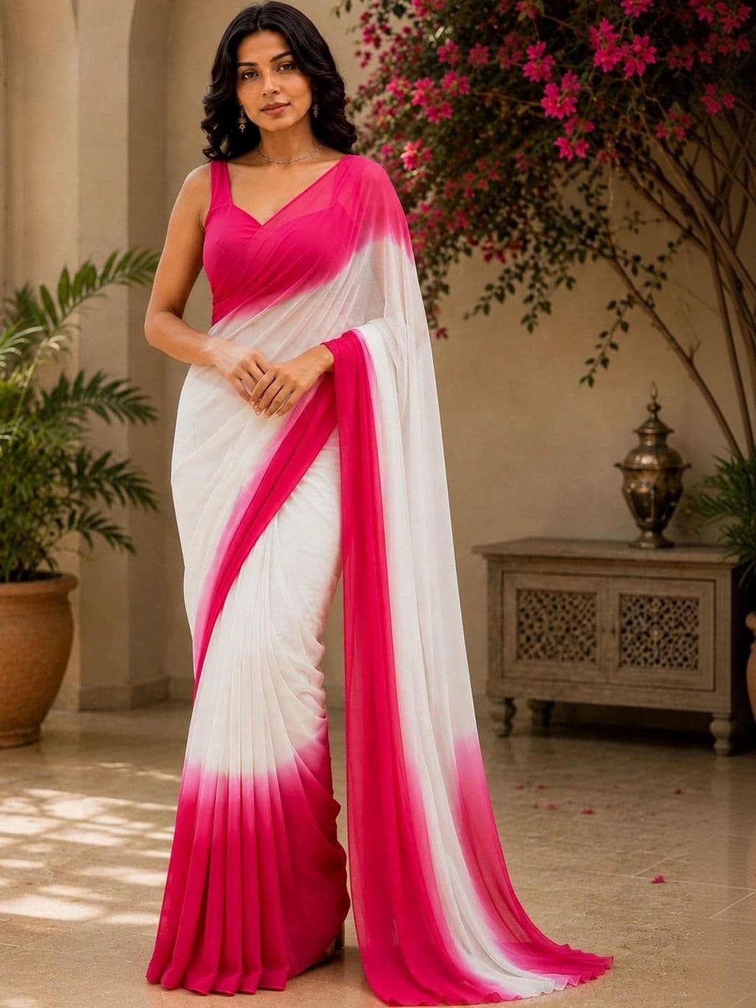 Moda Rapido Ombre Pure Georgette Fusion Saree thumbnail 3