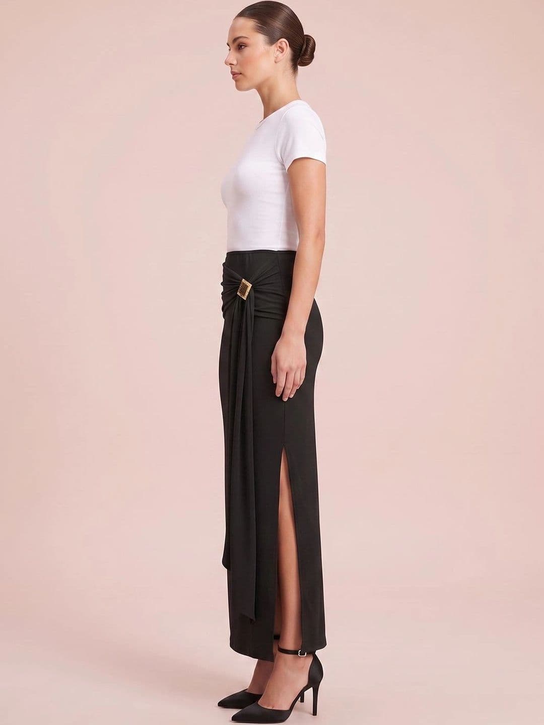 ATELIER REBEL Women Draped Side Slit Maxi Straight Skirt thumbnail 2