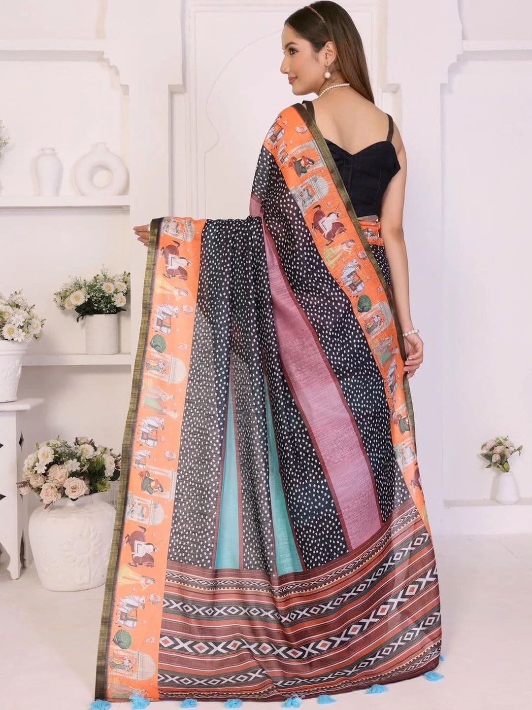 Pixie lane Ethnic Motifs Zari Linen Blend Saree thumbnail 2