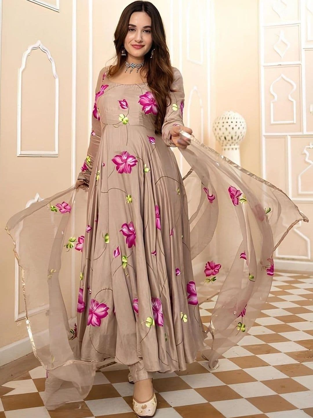 Raiyani Fashion Women Floral Printed Floral Crepe Anarkali Kurta - view 1