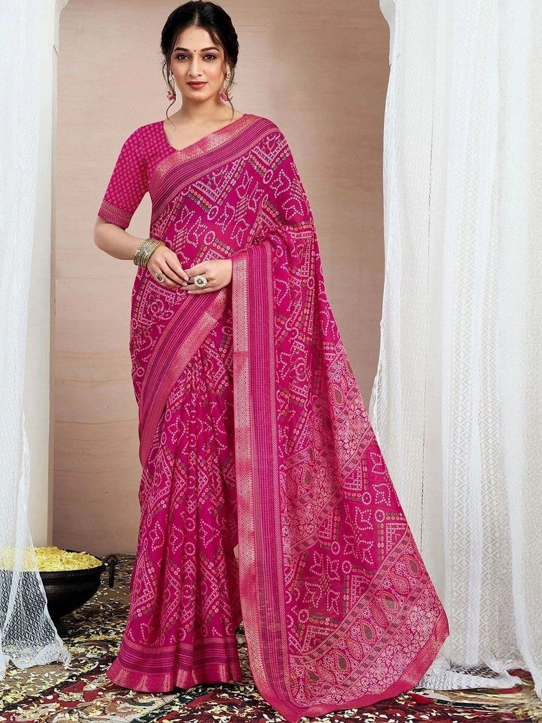 SANISA Bandhani Zari Pure Chiffon Saree - view 1