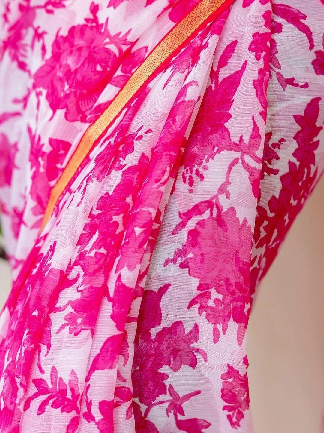SANISA Women Floral Pure Chiffon Saree thumbnail 5