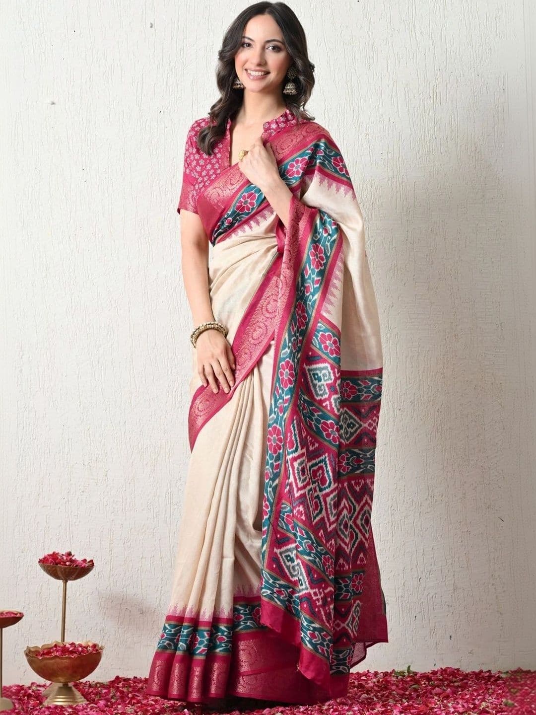 KALINI Zari Silk Cotton Ikat Saree thumbnail 3