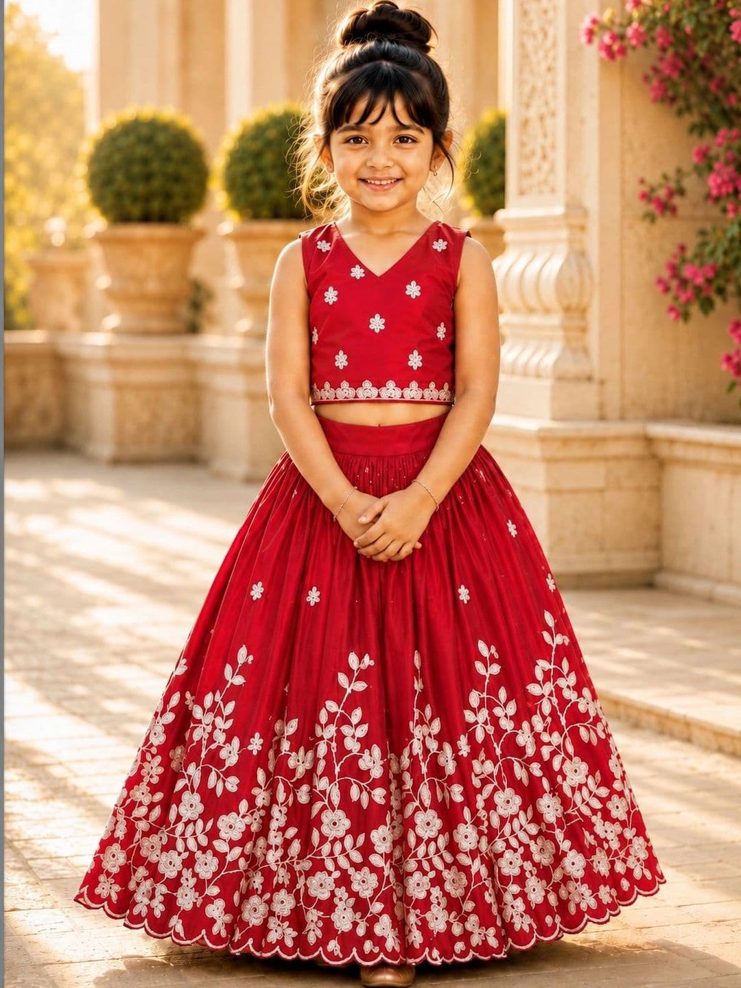 Sangria Girls Embroidered Thread Work Ready to Wear Lehenga - view 1