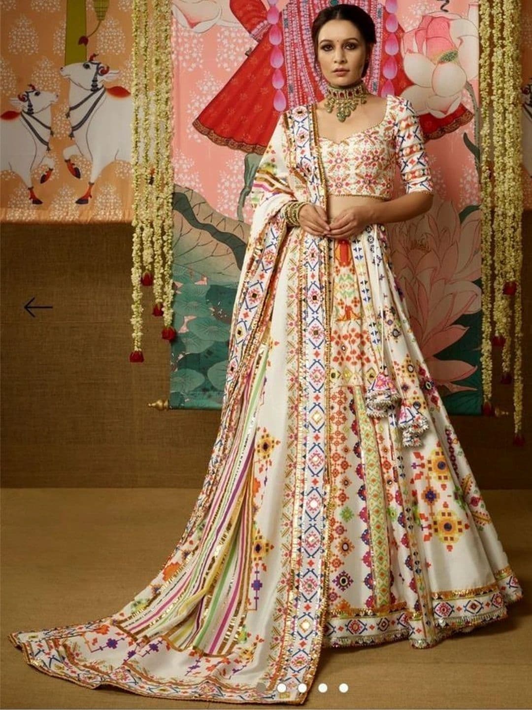 Sangria Printed Mirror Work Semi-Stitched Lehenga & Unstitched Blouse With Dupatta - view 1