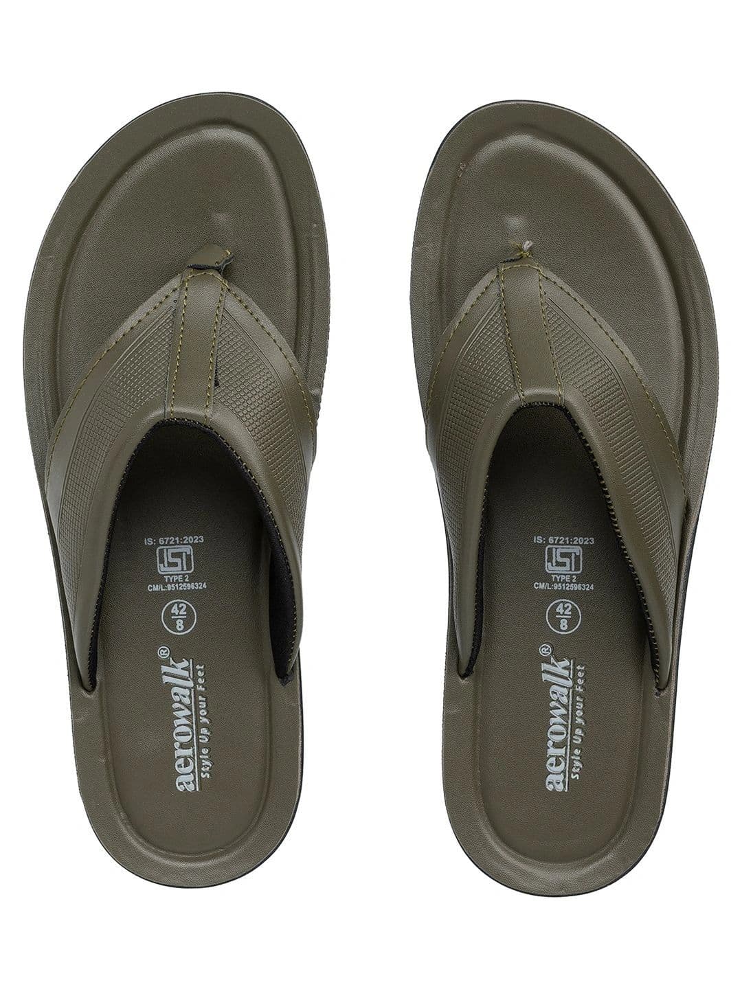 Aerowalk Men PU Thong Flip-Flops - Olive Green thumbnail 4