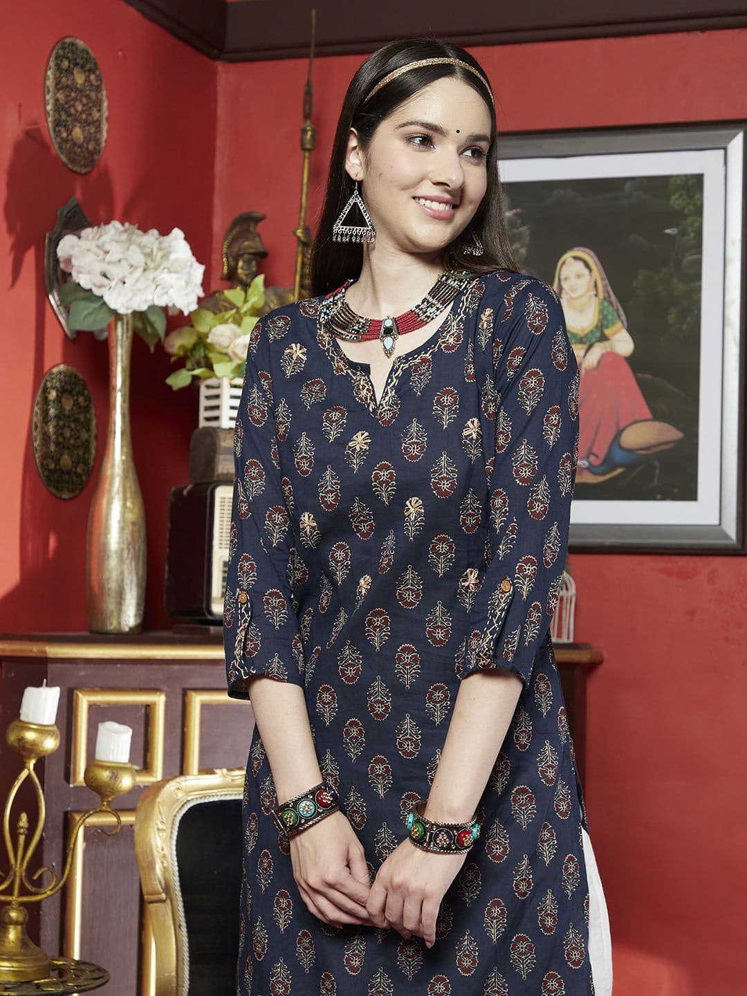 Sangria X fwd  Ethnic Motifs Printed Cotton Straight Kurta - view 1