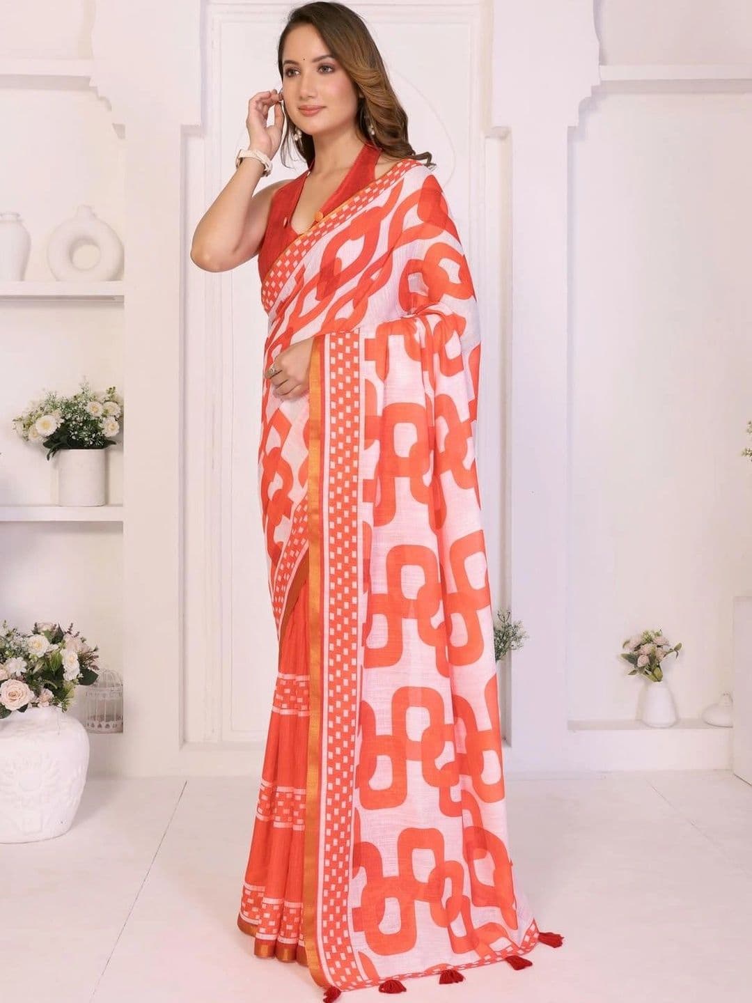 Pixie lane Zari Linen Blend Saree thumbnail 6
