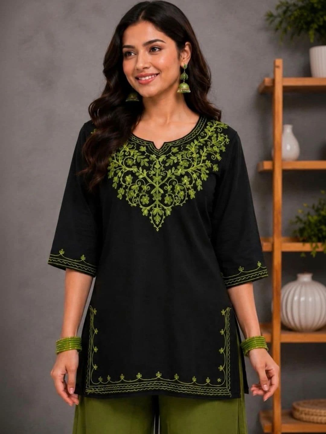 ASAD GARMENTS Women Ethnic Motifs Embroidered Regular Thread Work Kurti with Palazzos thumbnail 2