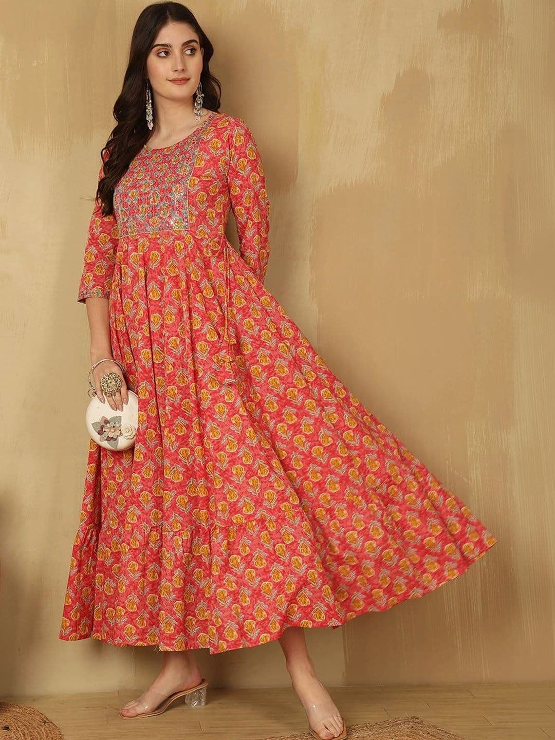 Sangria Women Floral Printed Mirror Work Indie Florals Anarkali Kurta thumbnail 3