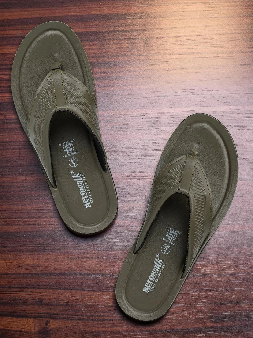 Aerowalk Men PU Thong Flip-Flops - Olive Green thumbnail 5