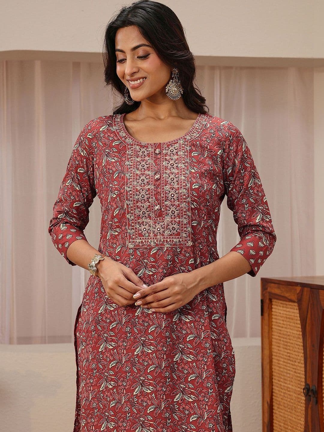 Gerua By Libas Libas Maroon Floral Printed Straight Suit Set thumbnail 2