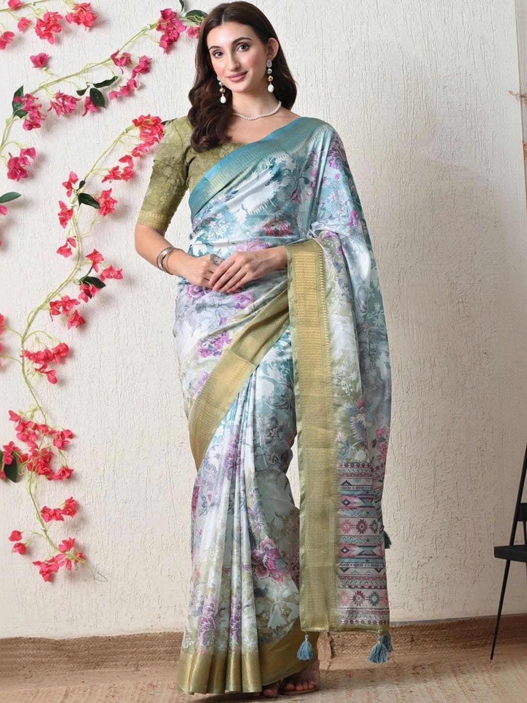 KALINI Women Floral Silk Cotton Saree thumbnail 3