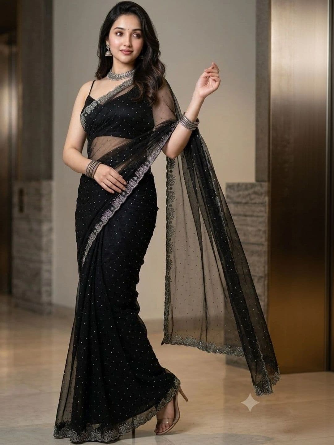 Akshmi Creation Embroidered Supernet Saree - view 1