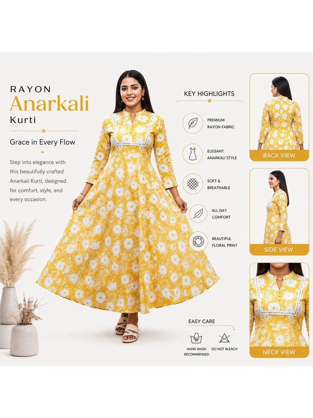AJ ART Women Floral Printed Floral Anarkali Kurta thumbnail 4
