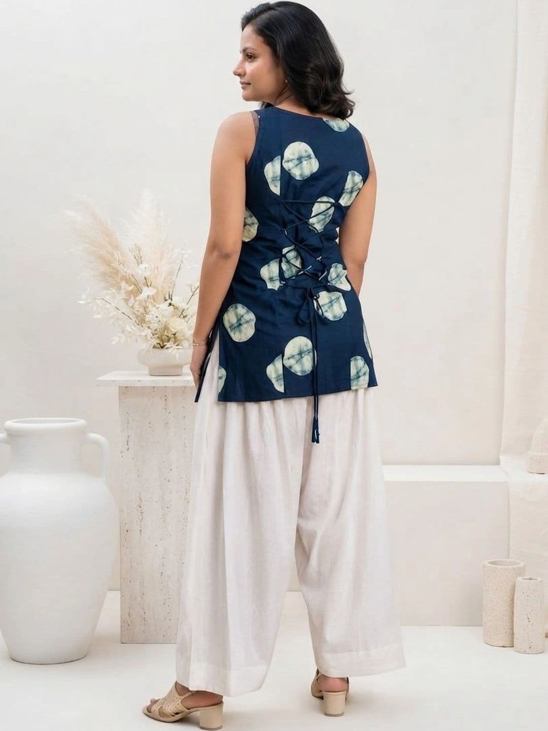 HERE&NOW Women Printed Regular Pure Cotton Kurta with Salwar thumbnail 4