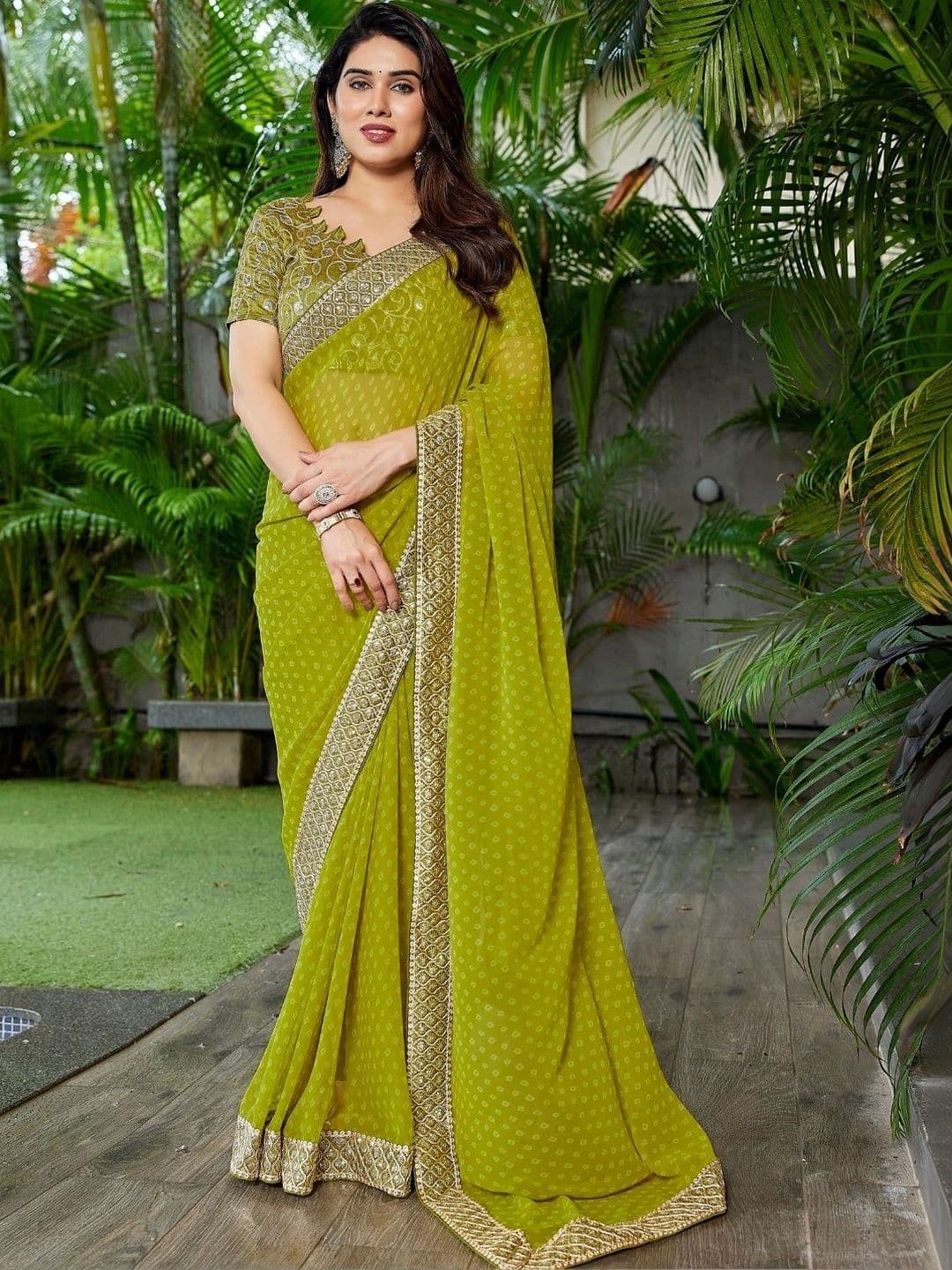 Mitera Bandhani Embroidered Pure Georgette Designer Saree thumbnail 2