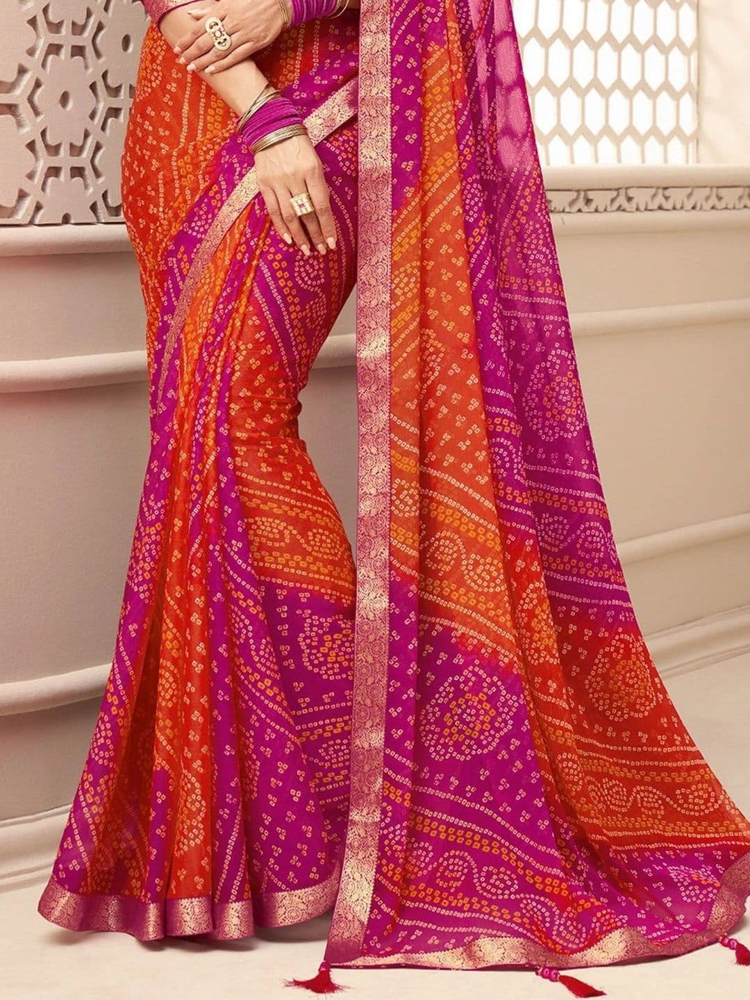 SANISA Bandhani Pure Chiffon Saree thumbnail 3