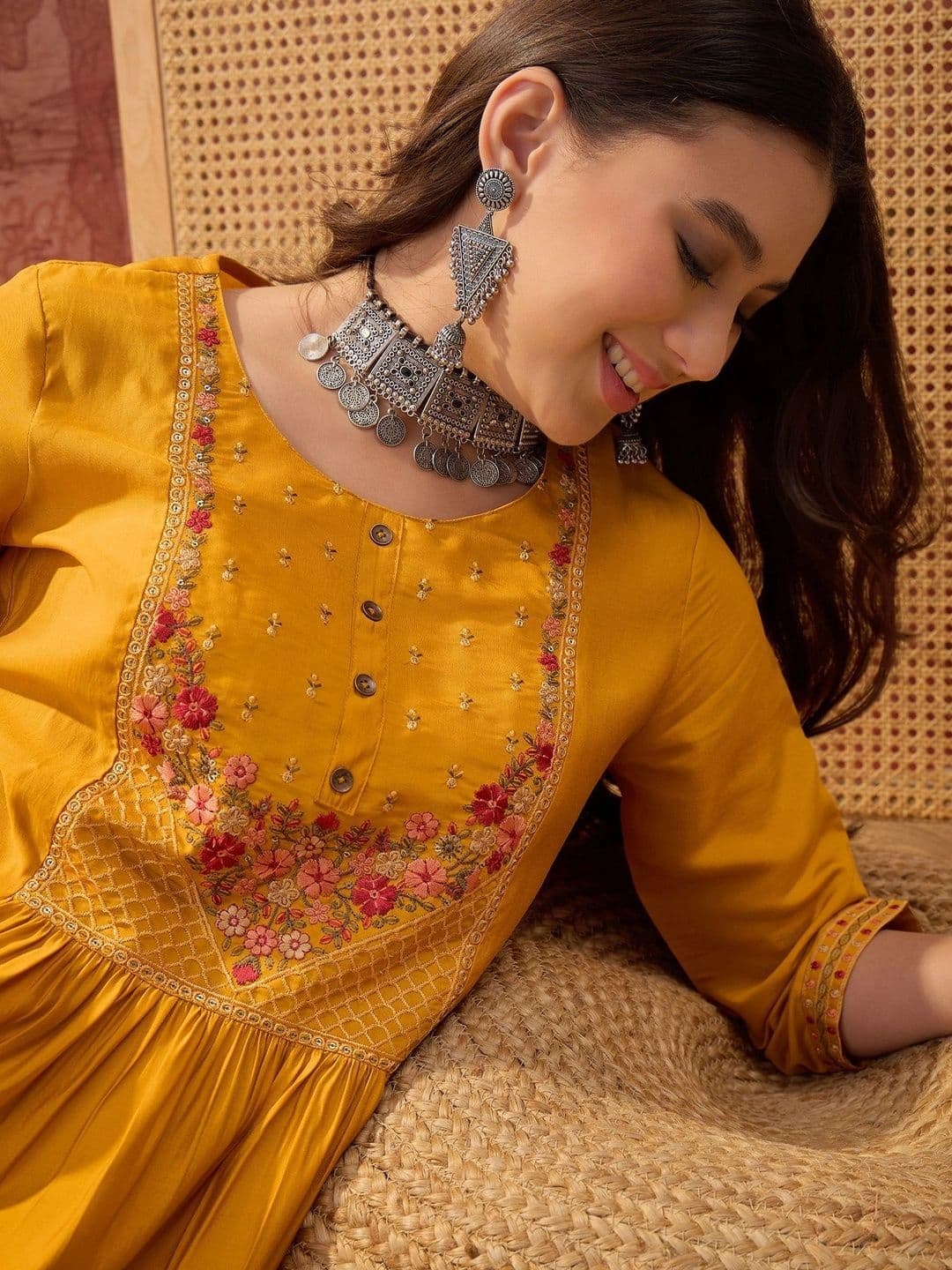 Sangria Floral Embroidered Empire Kurti thumbnail 6