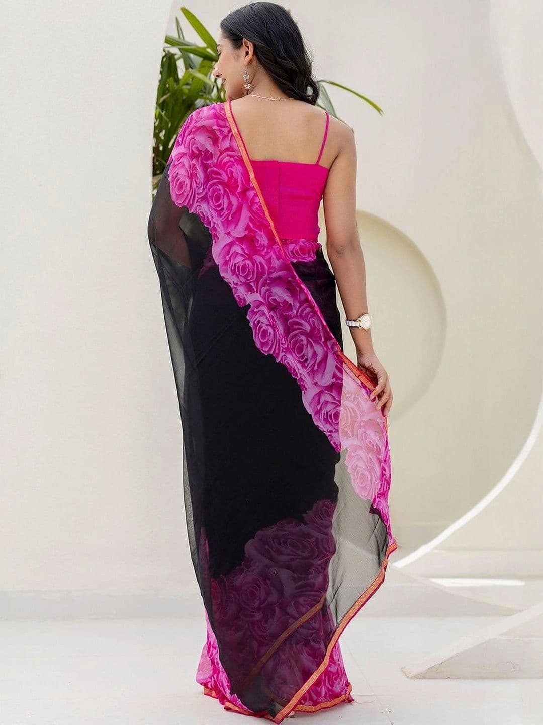 SANISA Floral Pure Chiffon Saree thumbnail 6