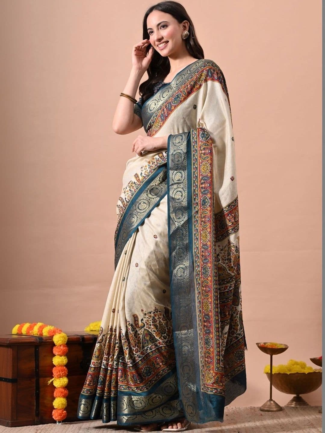 KALINI Woven Design Zari Silk Cotton Saree thumbnail 2