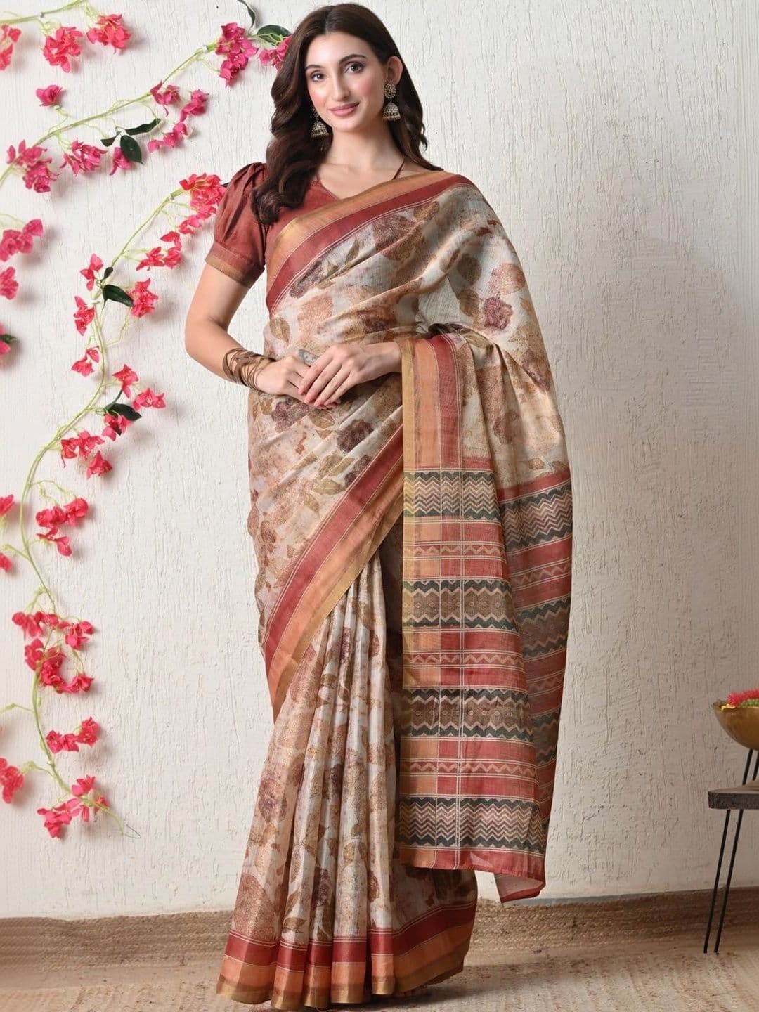 KALINI Floral Printed Silk Cotton Saree - view 1
