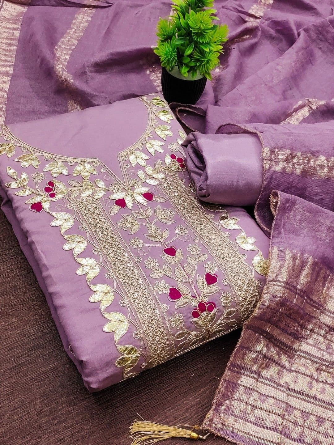 TAVAS Embroidered Pure Silk Unstitched Dress Material thumbnail 5