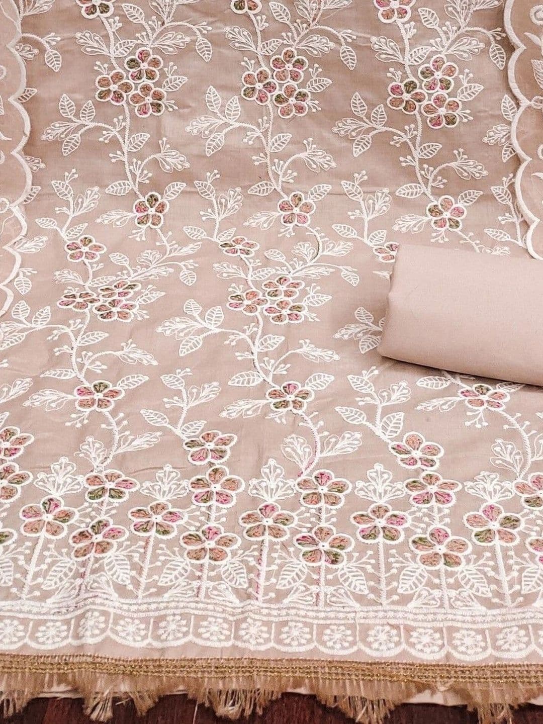Dhaaga Ghar Floral Embroidered Cotton Unstitched Dress Material thumbnail 4
