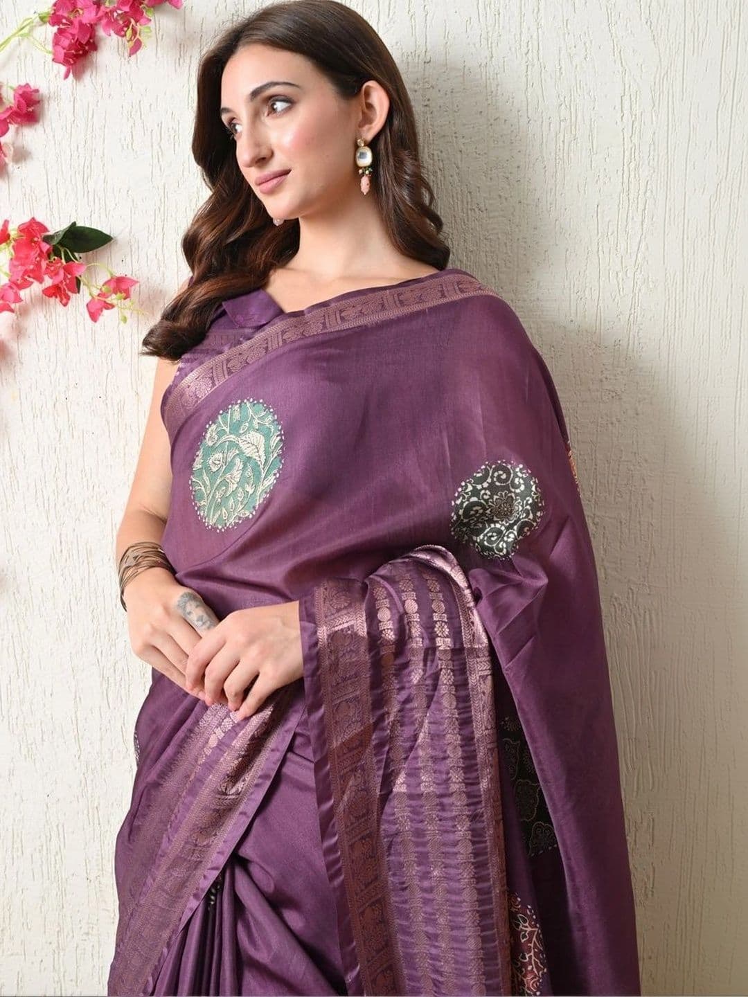 KALINI Ethnic Motifs Zari Silk Cotton Block Print Saree thumbnail 4