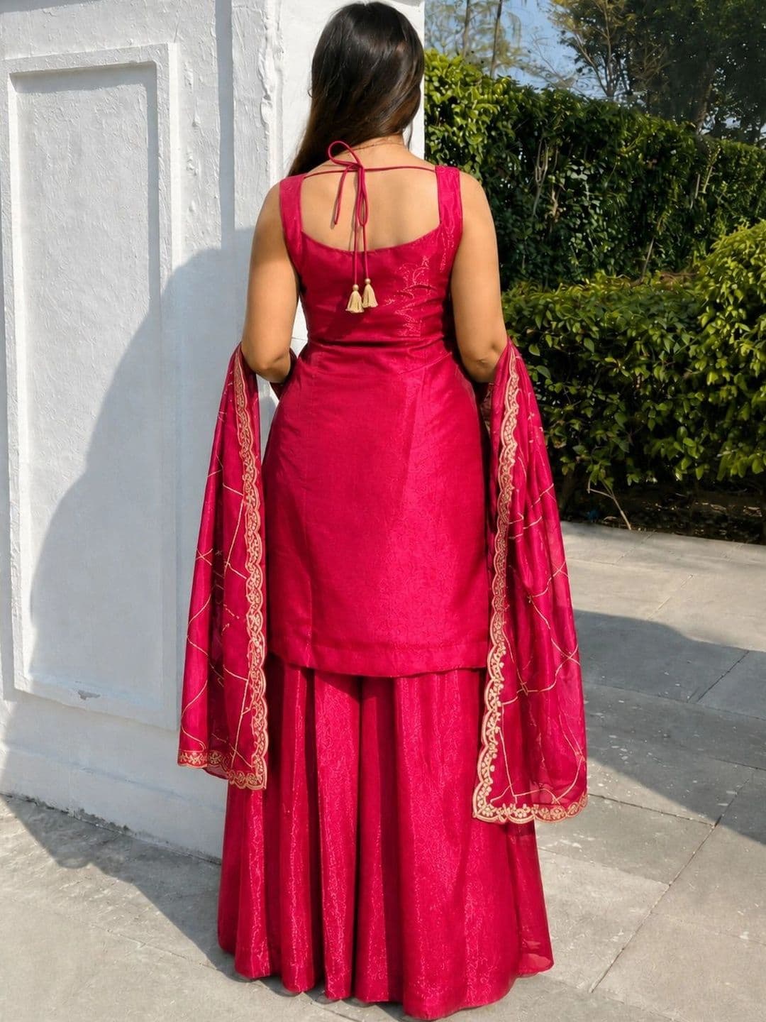 LooksLink Women Ethnic Motifs Embroidered Regular Kurta with Sharara & With Dupatta thumbnail 2