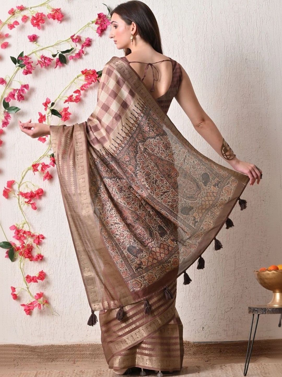 KALINI Checked Silk Cotton Saree thumbnail 6
