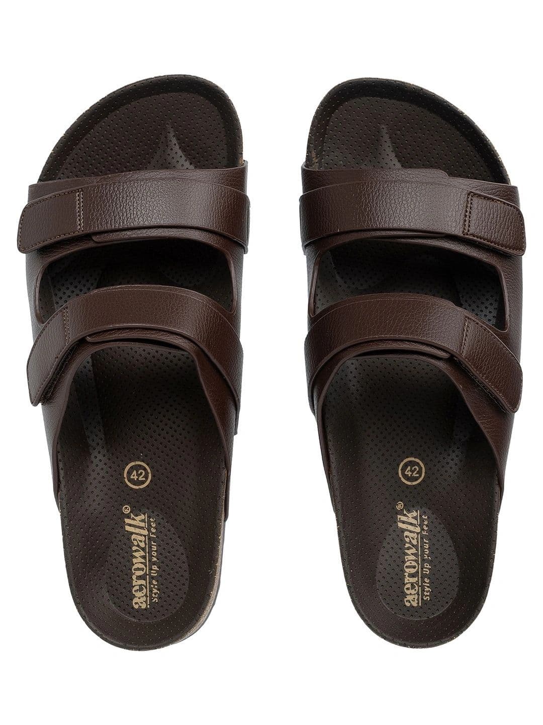 Aerowalk Men Brown Double-Strap Comfort Slide Sandals thumbnail 6