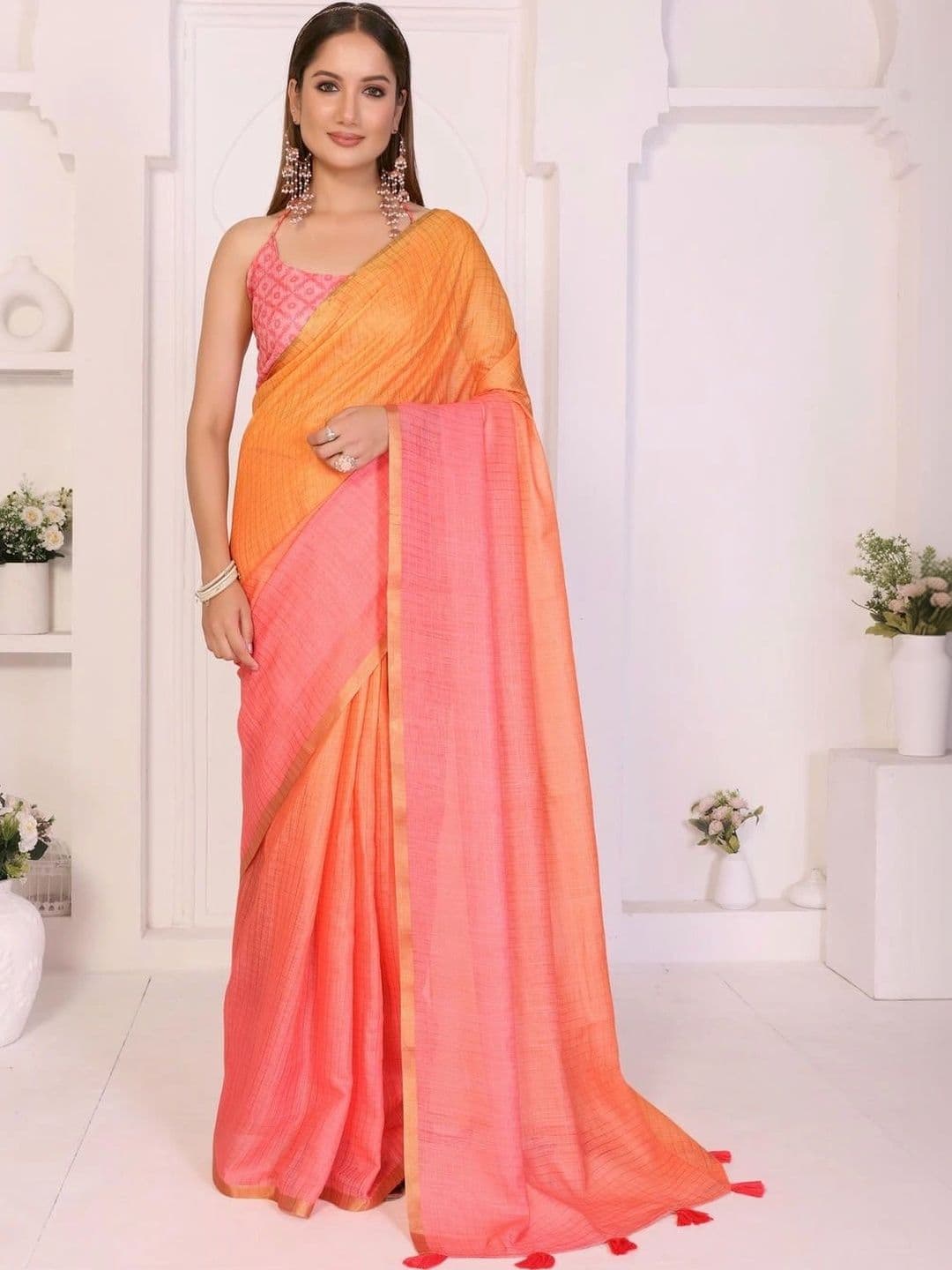 Pixie lane Ombre Zari Linen Blend Saree - view 1