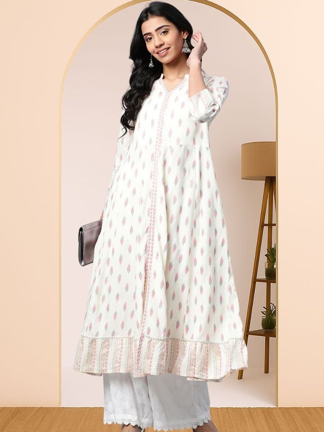 KALINI Women White Viscose Rayon Anarkali Kurtas - view 1