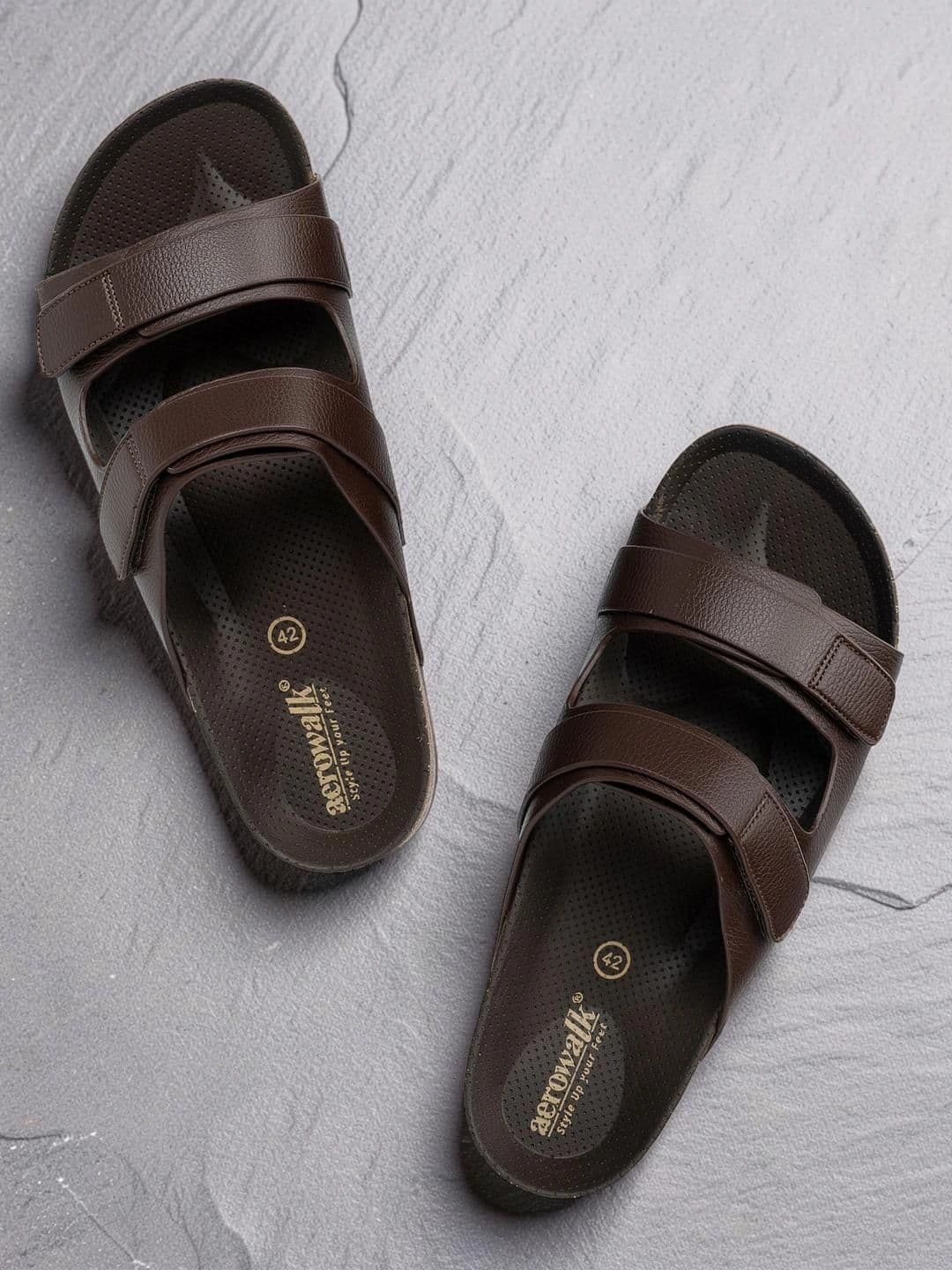 Aerowalk Men Brown Double-Strap Comfort Slide Sandals - view 1