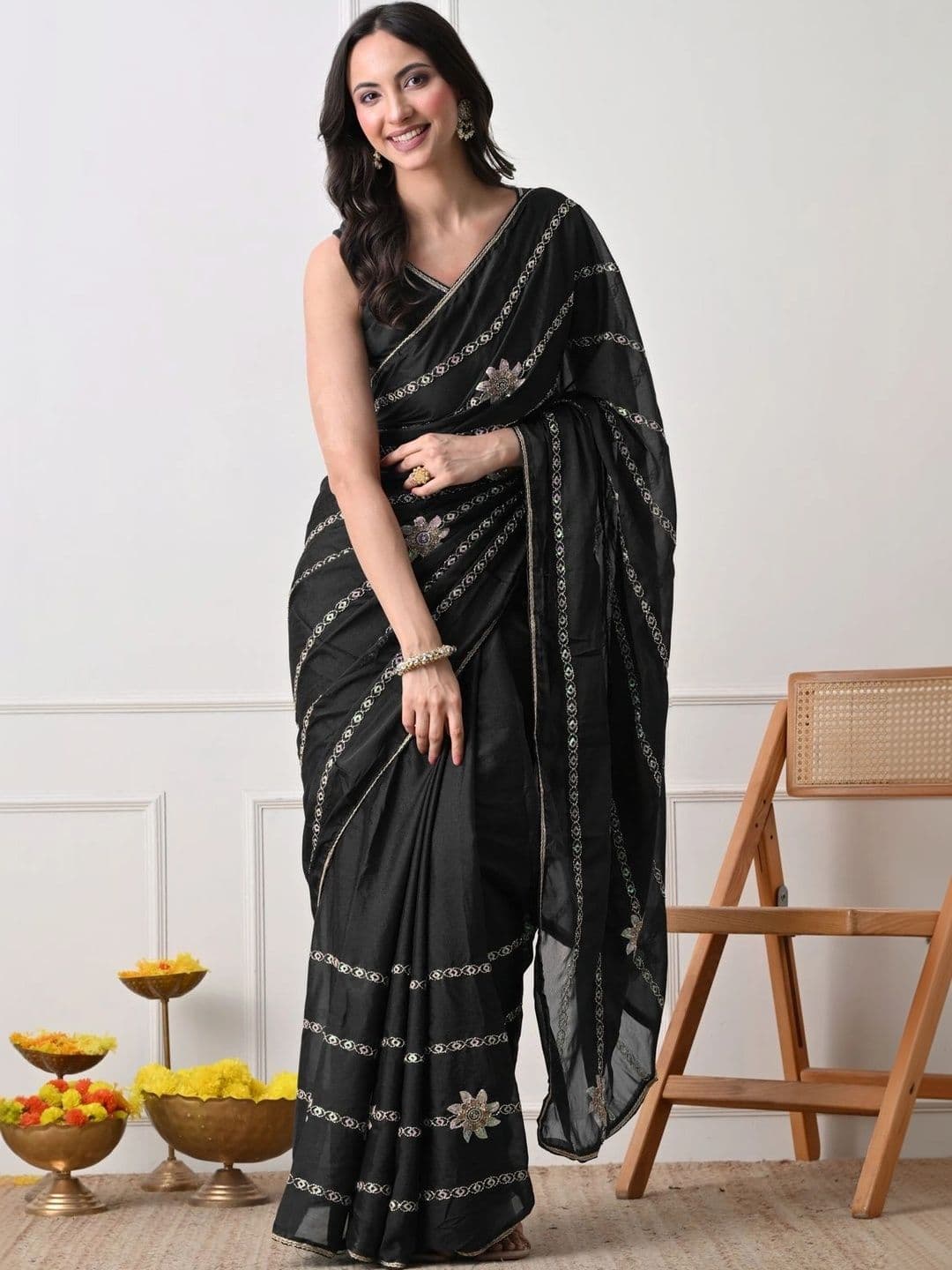 KALINI Embellished Embroidered Poly Georgette Saree - view 1