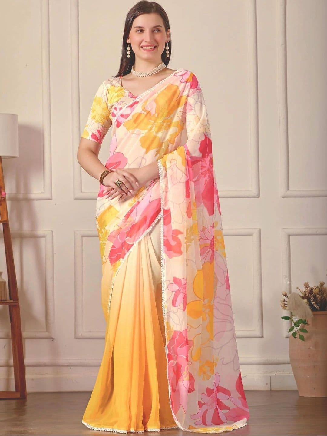 Pixie lane Floral Gotta Patti Pure Georgette Saree - view 1